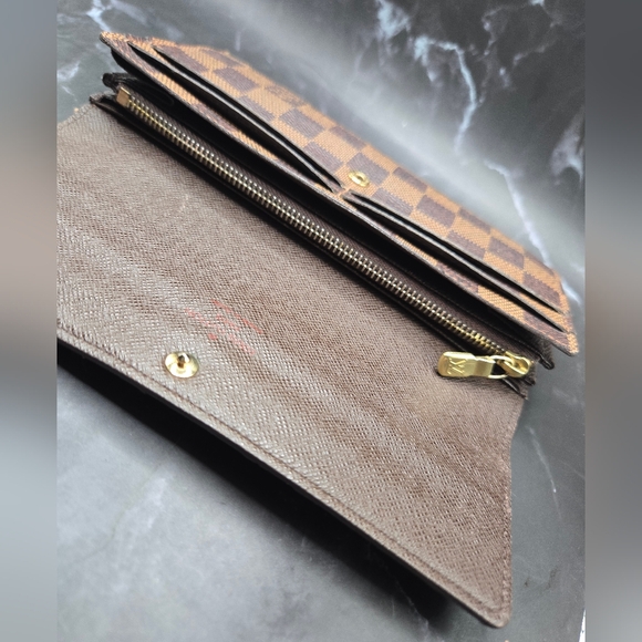 EUC Louis Vuitton Damier Ebene Coated Canvas Leather Sarah Long Wallet - Picture 5 of 14